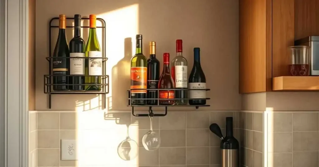 Cozy Kitchen with Decorative Wall Mounted Wine Rack