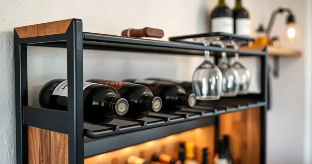 Decorative Wall Mounted Wine Rack with Built In Stemware Holder