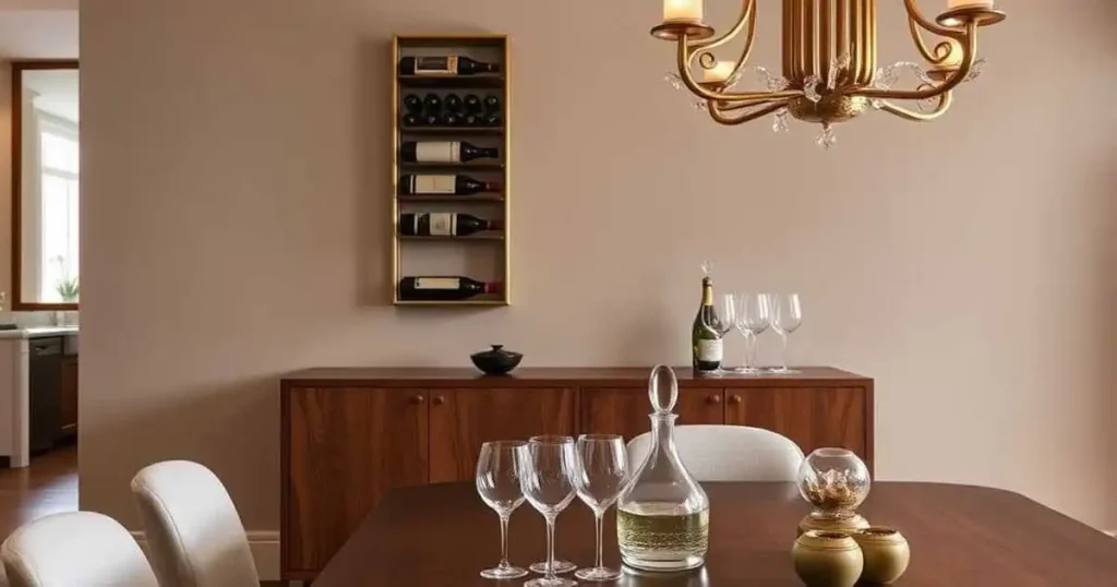 Elegant Dining Room with Decorative Wall Mounted Wine Rack
