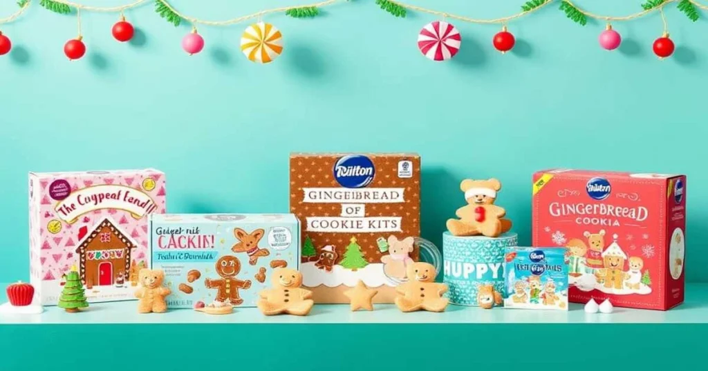 Collage showcasing top-rated Christmas Cookie Decorating Kits from USA, UK, and Canada including gingerbread, Baked In UK, Wilton Canada, and Etsy personalized kits with festive backdrops.